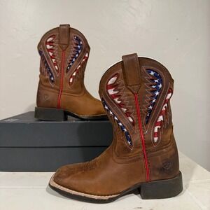 Ariat Circuit Patriot Western Boots Kids 11.5 Brown Leather Flag 10027384 Good